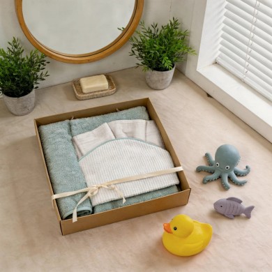 Mini Coccole Box Linear Coccolissimi | Set Bagnetto Neonato in Cotone