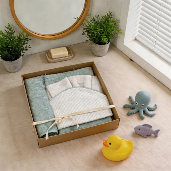 Mini Coccole Box Linear Coccolissimi | Set Bagnetto Neonato in Cotone