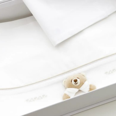 Set Lenzuola 3pz Tato Bianco Nanan 100% Cotone per Lettino e Carrozina