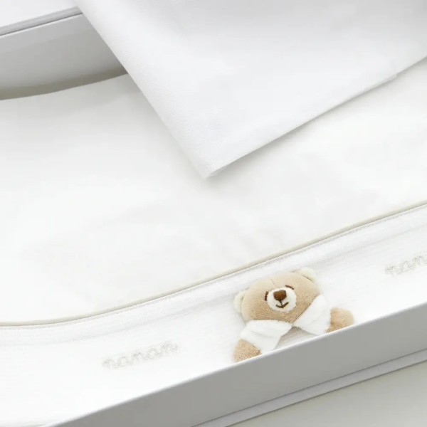 Set Lenzuola 3pz Tato Bianco Nanan 100% Cotone per Lettino e Carrozina