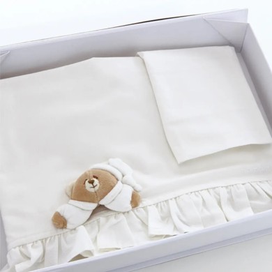 Set Lenzuola 3pz Tato Panna Nanan 100% Cotone per Lettino e Carrozzina