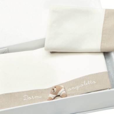 Set Lenzuola 3pz Tato Ecrù Nanan 100% Cotone per Lettino e Carrozzi