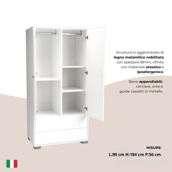 Armadio Dreamy 2 ante Coccolissimi – Mobile cameretta elegante